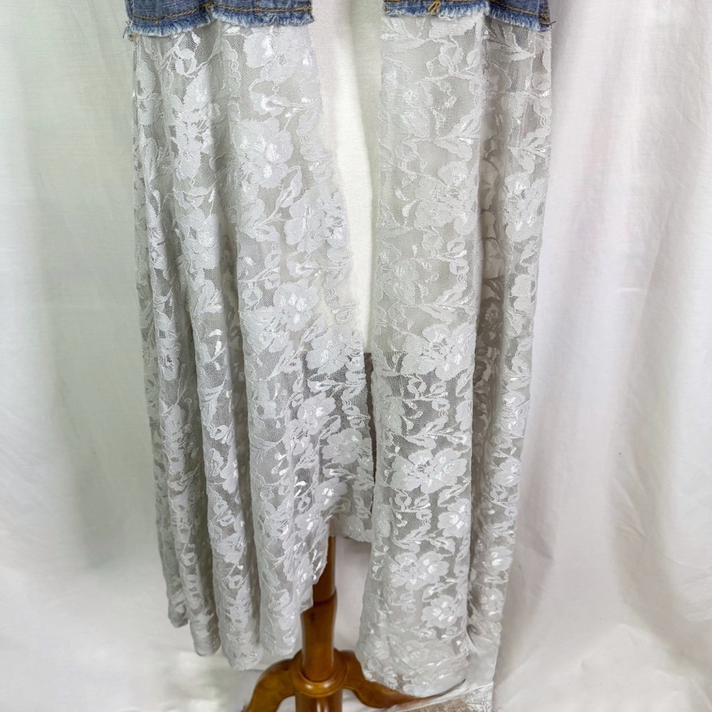 Origami Denim Top with Grey Lace Duster Vest M/L NEW NWT - Picture 2 of 8